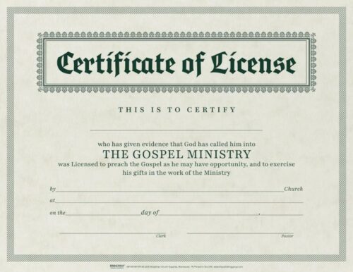 9780805472684 Certificate Of License Minister