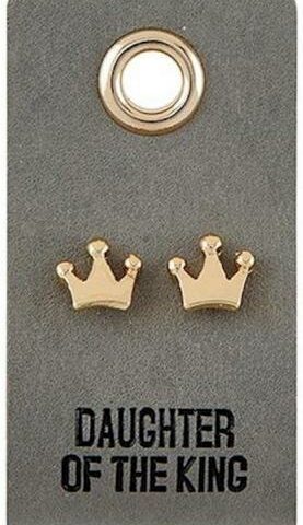 886083888373 Daughter Of The King Crown Studs On Reusable Leather Luggage Tag (Earring)