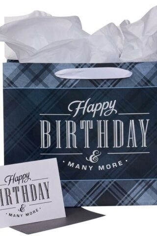 1220000138391 Black Plaid Gift Bag with Card & Tissue Paper: Happy Birthday & Many More